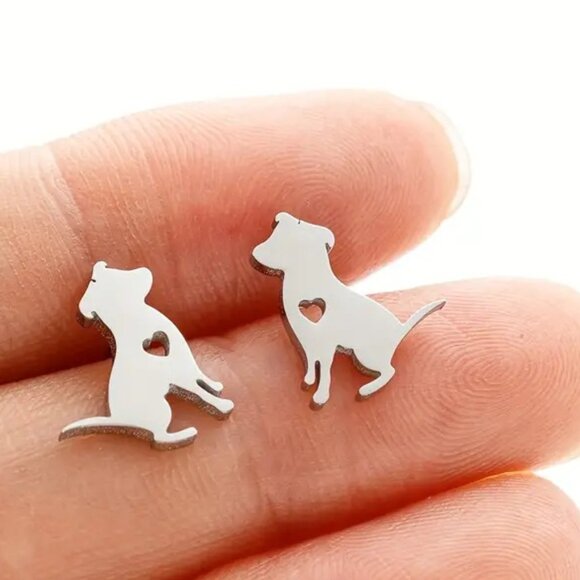 Independent Jewelry - Silver Stainless Steel DOG Puppy Stud Earrings